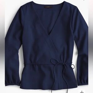 J.Crew Drapey Crepe Faux-Wrap Top, Navy, 10